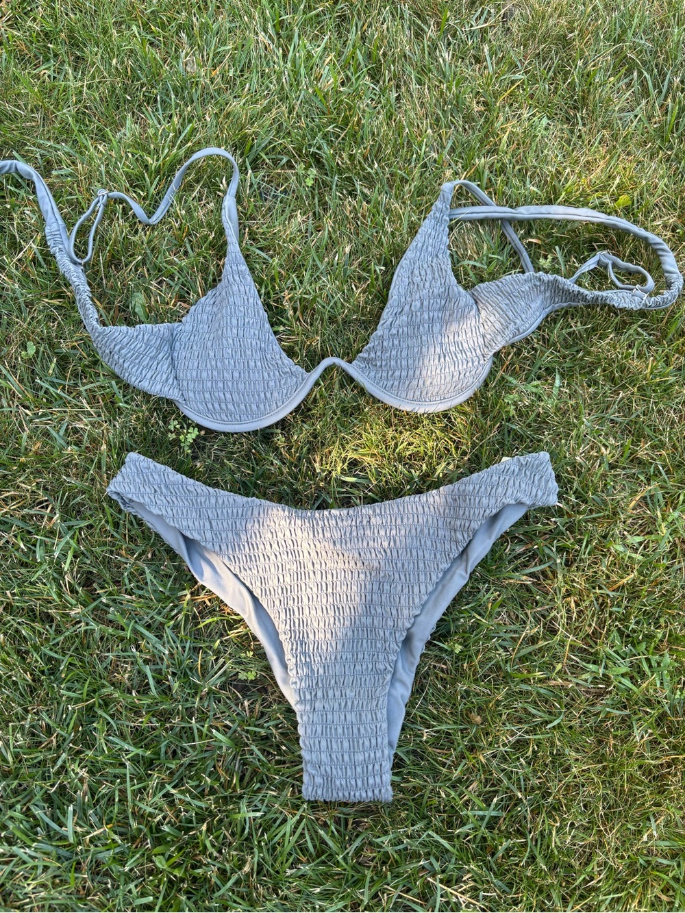Zaful Smocked Gray Two-Piece Bikini Set